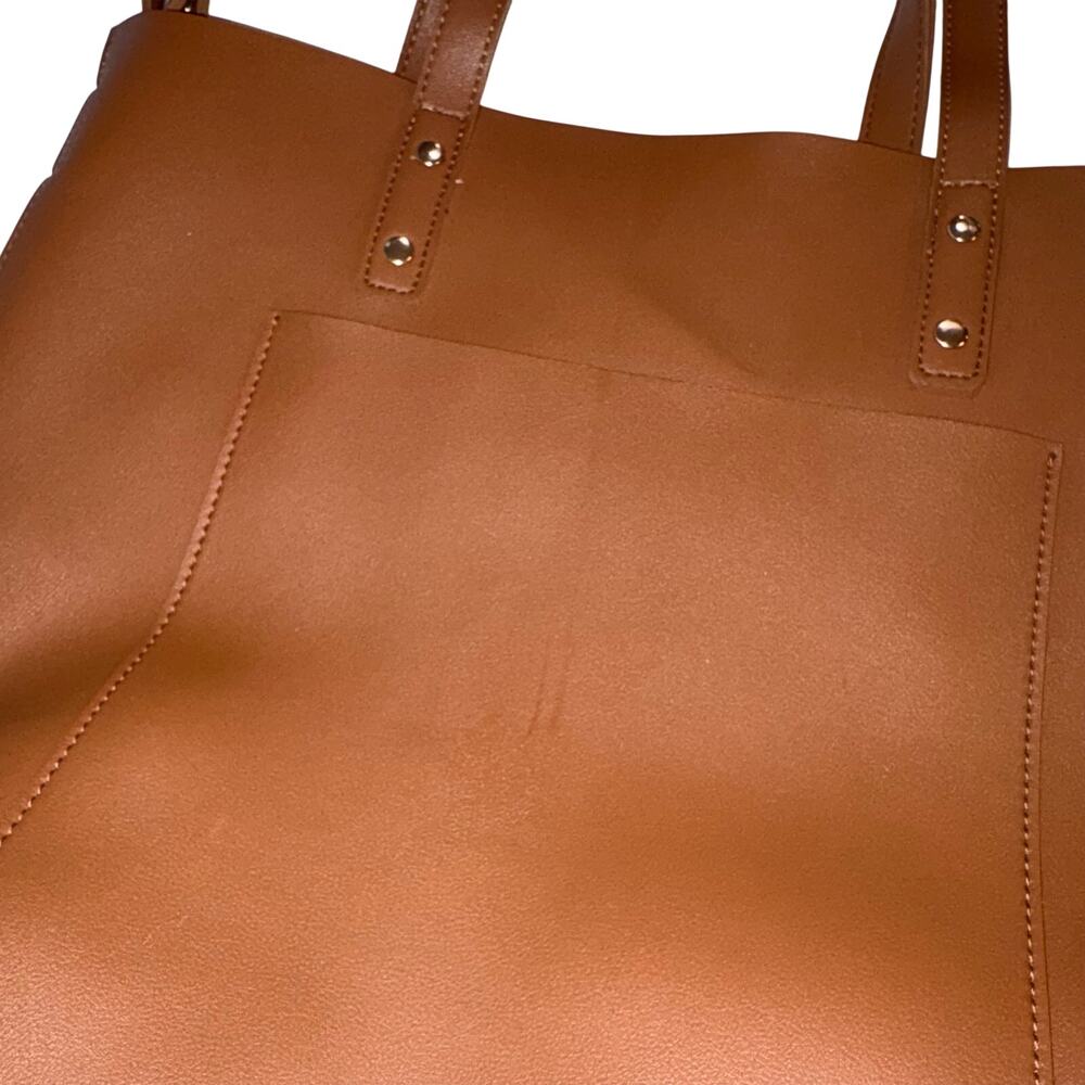 Henny + Lev Vegan Leather 2-in-1 Everyday Tote - Cognac Camel - Picture 8 of 10